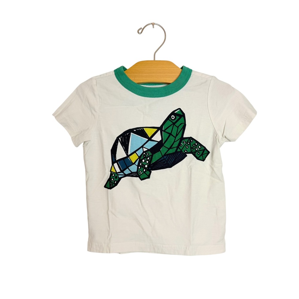 Tea Collection Boys Geometric Sea Turtle Graphic Ringer Tee White Green 18-24M
